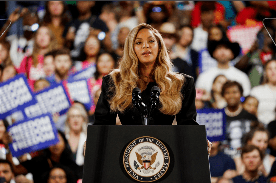 Beyoncé attends Kamala Harris rally and defends abortion rights