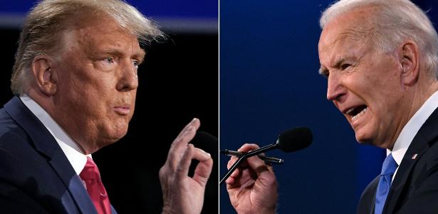 O ex-presidente Donald Trump e o presidente Joe Biden em debate no Tennessee, nos EUA, em 2020
