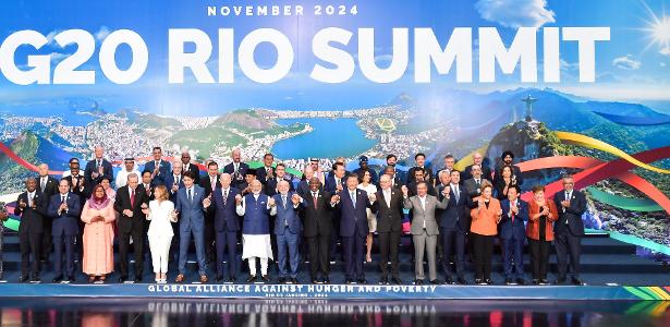 Líderes globais posam para foto no G20 no Rio