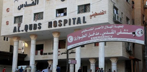 Fachada do Hospital Al-Quds na Cidade de Gaza, sul da Faixa de Gaza