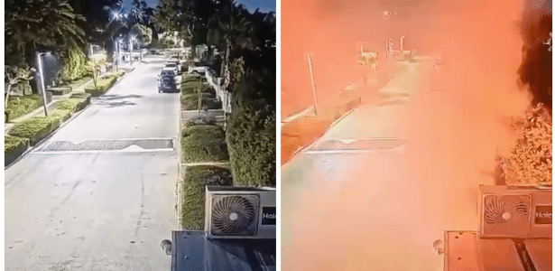 Os sinalizadores caíram na residência de Netanyahu por volta das 19h30 (14h30 de Brasília)