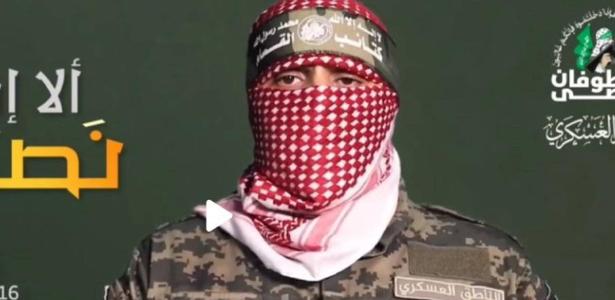 O porta-voz do Al Qassam (o braço armado do Hamas), Abo Obaida, em vídeo divulgado pelo grupo extremista no Telegram