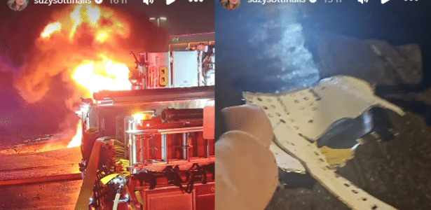 Brasileira registrou incêndios e pedaços do avião caídos no chão após acidente aéreo na Filadélfia
