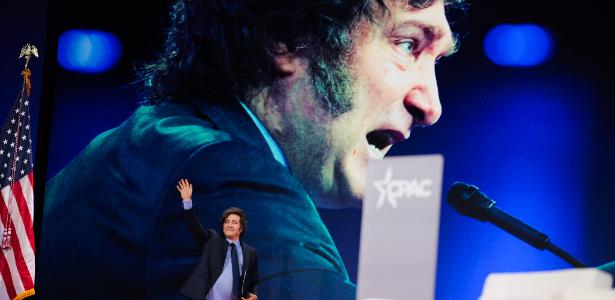 O presidente argentino, Javier Milei, durante conferência conservadora em Maryland, nos EUA, no último dia 22