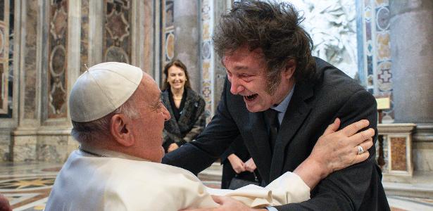 11.fev.2024 - O Papa Francisco e o presidente Argentino Javier Milei se encontram no Vaticano