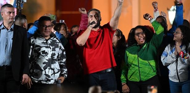 25.mai.2025 - Nicolás Maduro Guerra, filho do presidente venezuelano, celebra a vitória do partido após as eleições legislativas da Venezuela