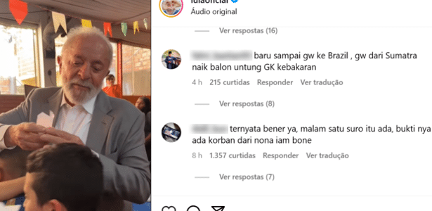 Comentários de indonésios em post do presidente Lula no Instagram
