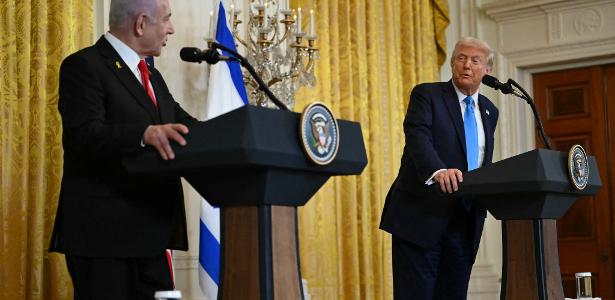 Benjamin Netanyahu, premiê de Israel, e Donald Trump, presidente dos EUA, em entrevista na Casa Branca