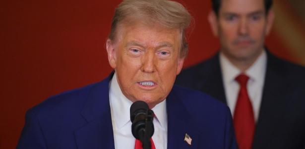 O presidente dos EUA, Donald Trump, discursa à nação na Casa Branca em 21 de junho de 2025, em Washington, D.C