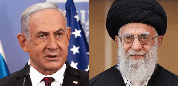 O primeiro-ministro de Israel, Benjamin Netanyahu, e o líder supremo do Irã, Ali Khamenei