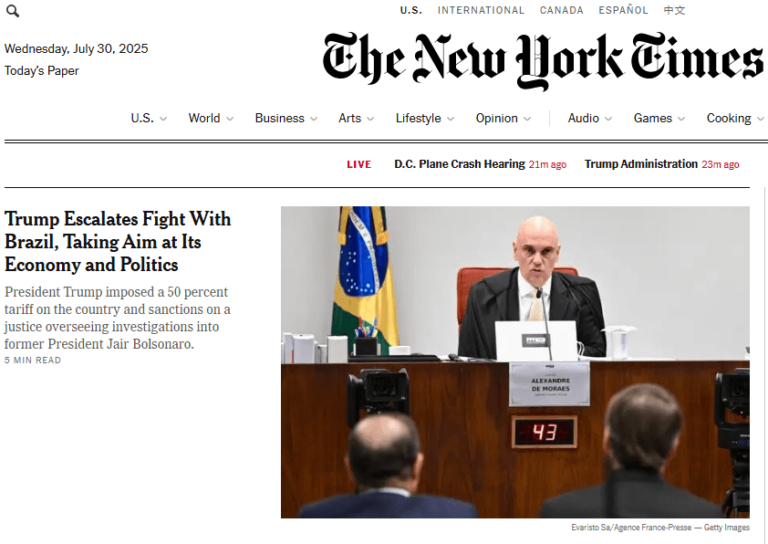 NYT: Trump intensifies confrontation with Brazil, aiming for its economy and politics
