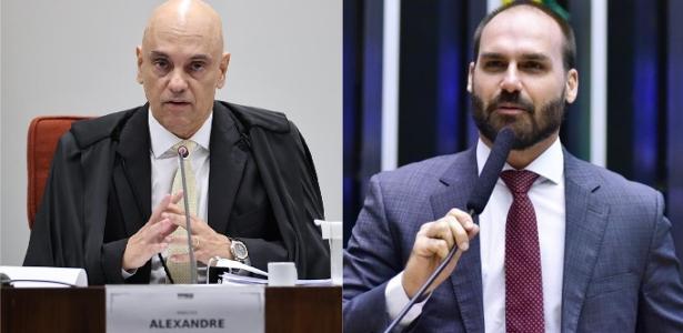 O ministro do STF Alexandre de Moraes e o deputado federal licenciado Eduardo Bolsonaro