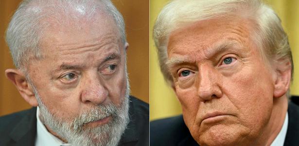 Montagem de fotos de Lula e Trump