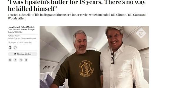 Recorte do jornal The Daily Telegraph mostra foto de Valdson com Epstein