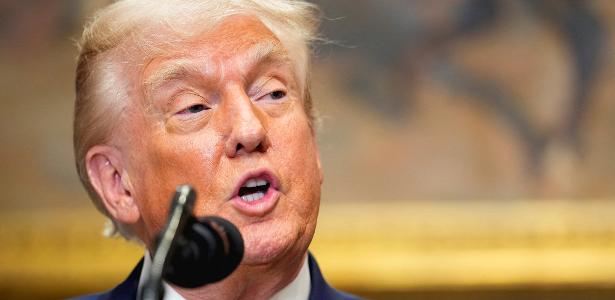 31.jul.2025 - O presidente dos EUA, Donald Trump, em conferência de imprensa na Casa Branca