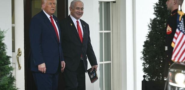 Presidente dos EUA, Donald Trump, ao lado do premiê de Israel, Benjamin Netanyahu, em visita a Washington neste ano