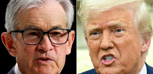 O presidente do Federal Reserve, Jerome Powell, e Donald Trump