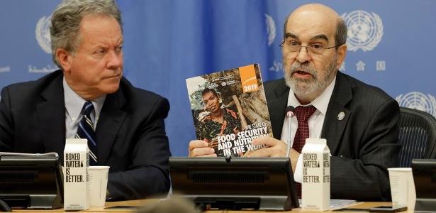 José Graziano (à dir.) apresenta relatório anual da FAO, em 2019