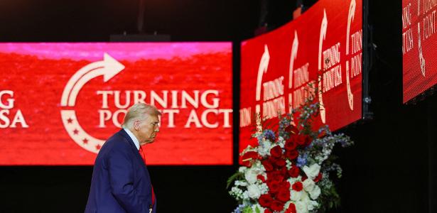 Donald Trump durante funeral de Charlie Kirk, no Arizona