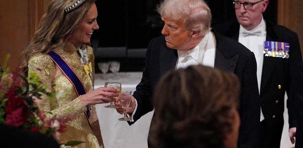 Donald Trump brinda com Kate Middleton em banquete de estado no Castelo de Windsor