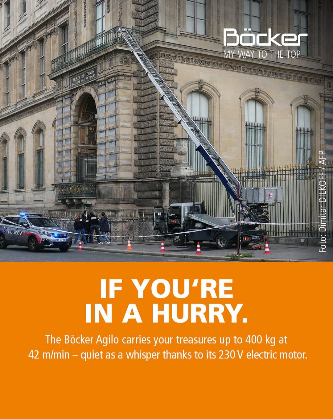 Propaganda com imagem do roubo no Louvre