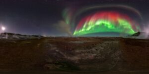 The colorful northern lights captured in Iceland. The image won in the VR360 category at the Epson Pano Awards