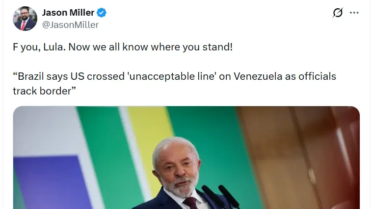 Former Trump advisor insults Lula after criticizing US action in Venezuela